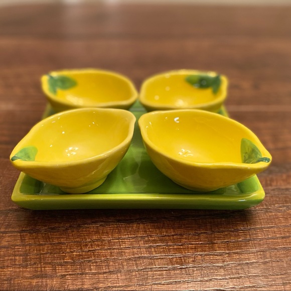 Small Lemon Ceramic Bowls & Ceramic Square Green Tray, Farmhouse Lemons Bowls - Picture 6 of 16